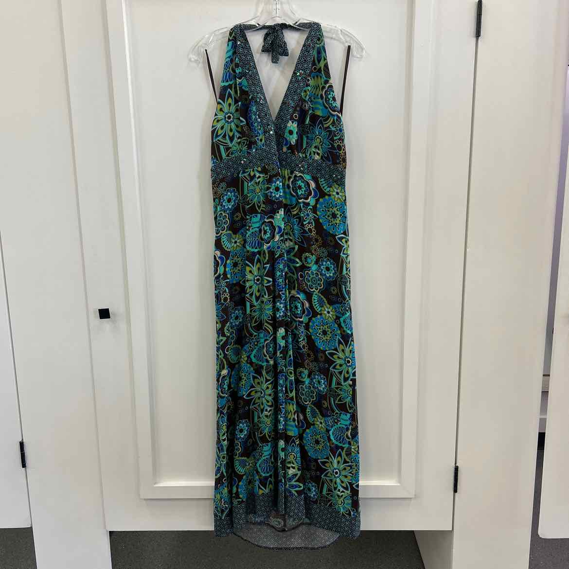 R&K Size 14 Blue/brown Rayon Preloved Dress