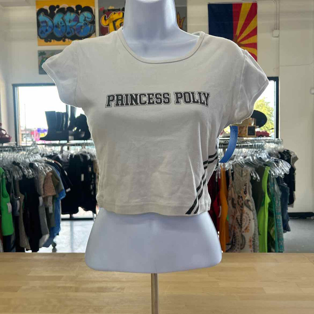 Princess Polly Size M White Preloved T-Shirt SS