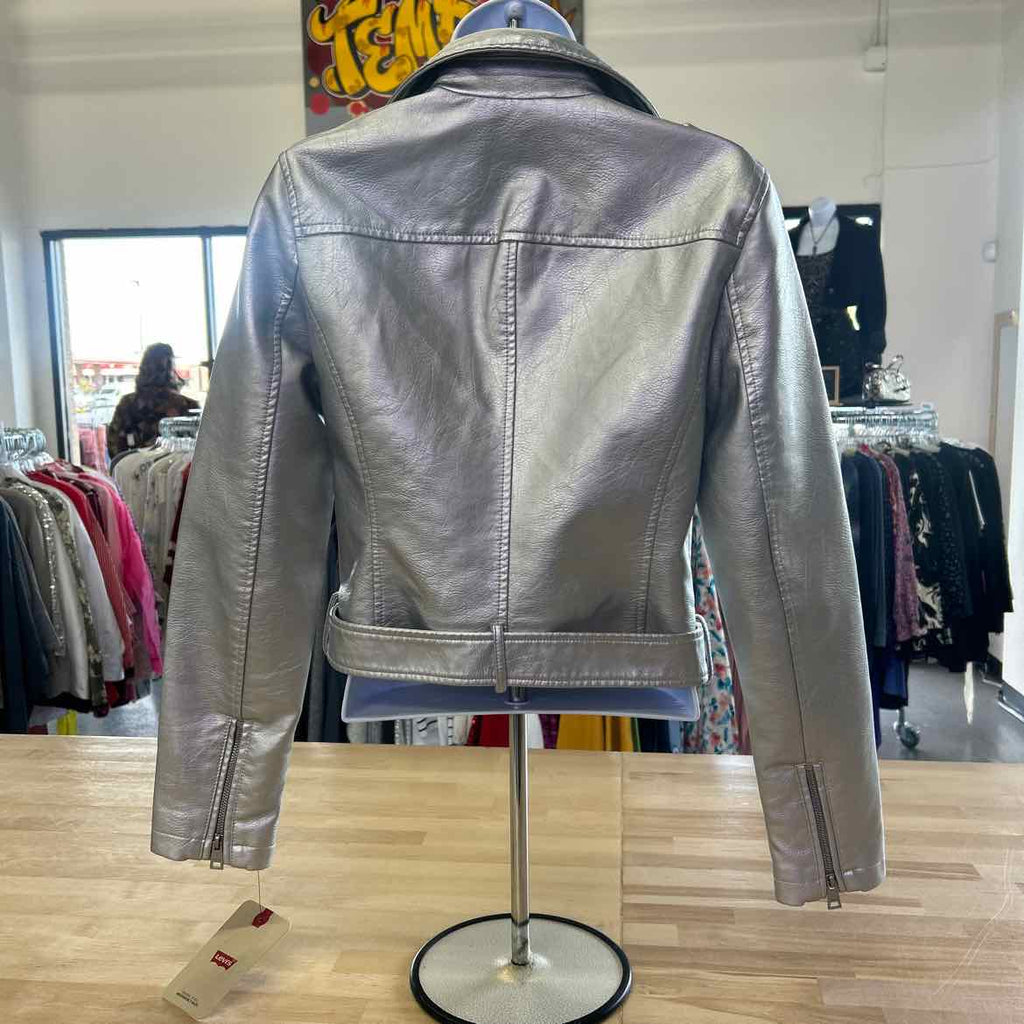 Levi's Women's Faux-Leather Belted Hem Moto Jacket - Silver XS