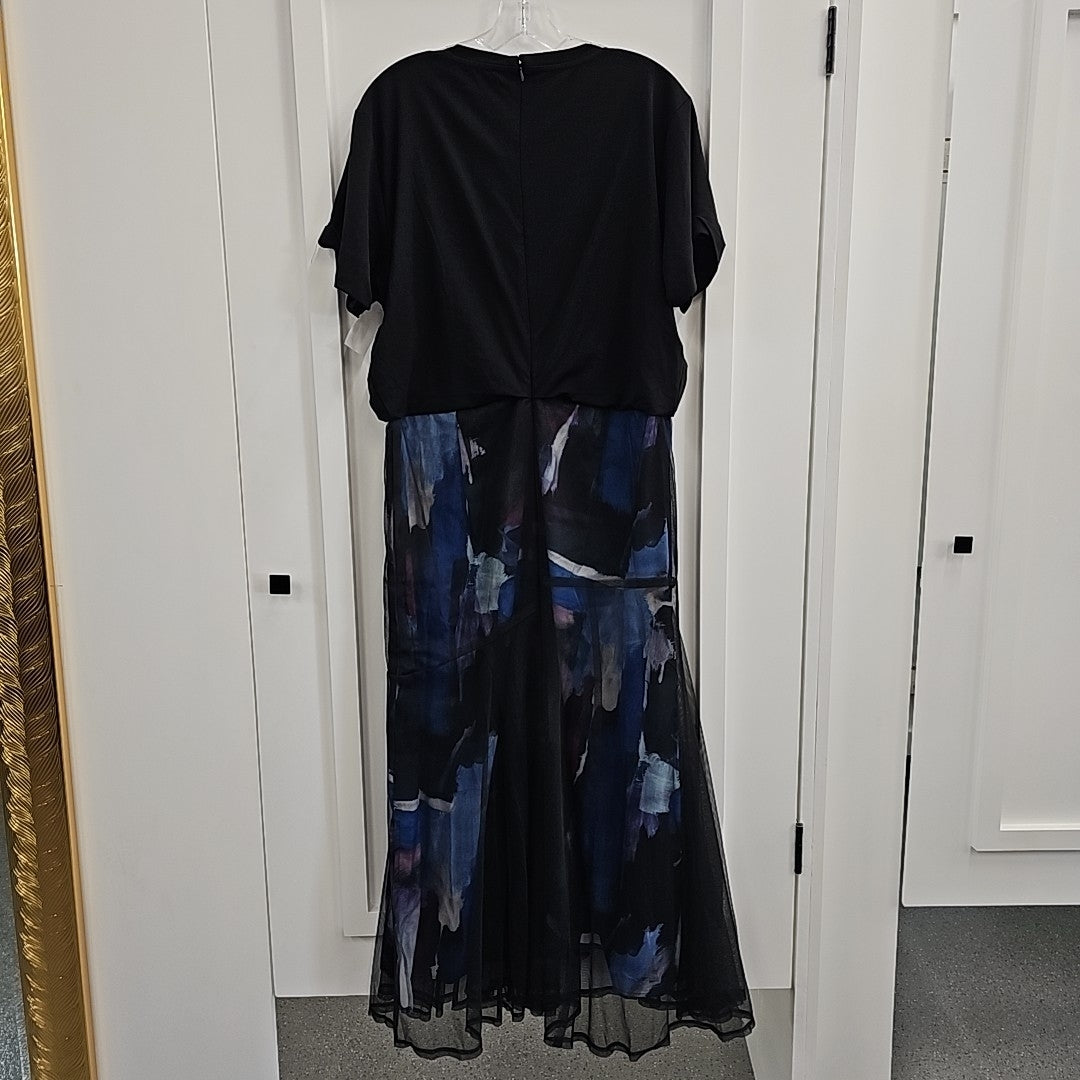 DKNY Womens Mixed-Media Printed-Sk Blue Brush Stroke Dress