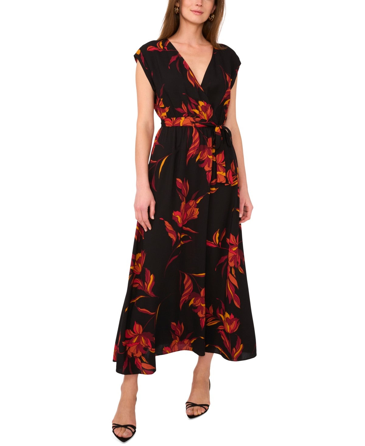 Sam & Jess Women's Challis Belted Floral-Print Dress - Mulberry - XL