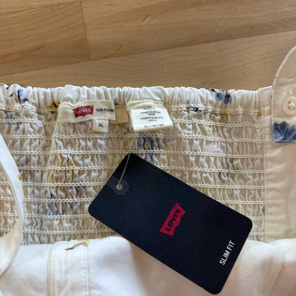 Levi's Size XL Cream Corset Style Floral Blue & Yellow Tank NWT