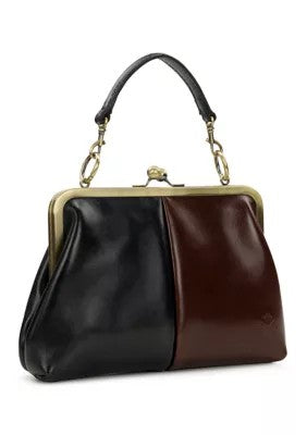 Patricia Nash Black & Brown Vione Frame Kisslock Leather NWOT