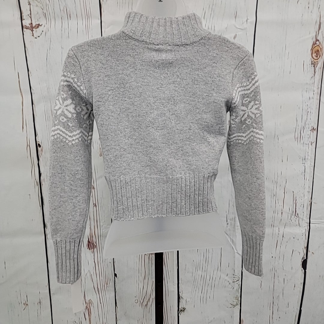 Planet Heart Size XS Juniors' Fair Isle Zip-Front Sweater - Light Heather Grey