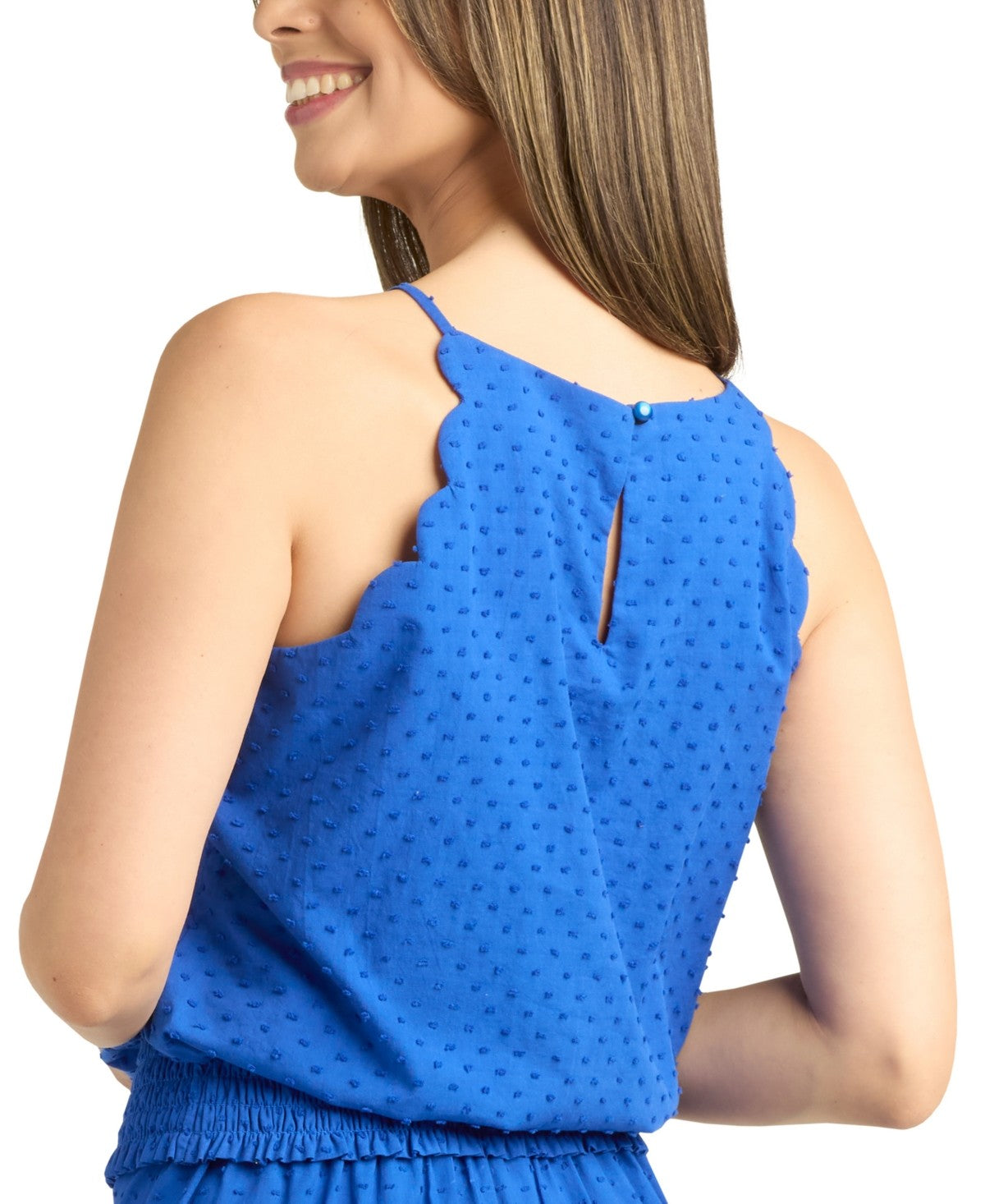 Bcx Juniors' Clip-Dot Smocked-Hem Sleeveless Top - Cobalt Blue
