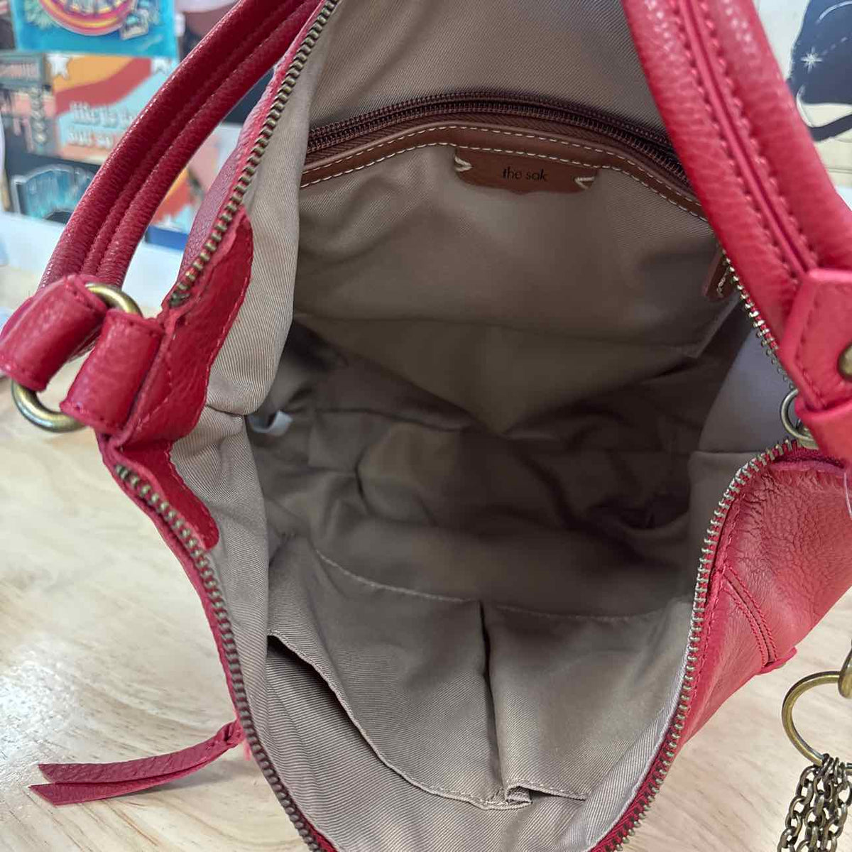 The Sak Red Pebbled Leather Preloved Handbag