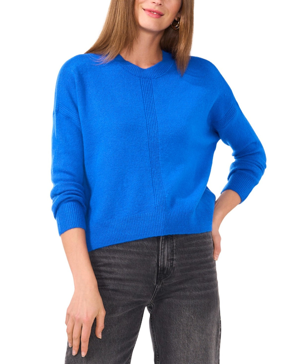 Vince Camuto Women's Ribbed Crewneck Long-Sleeve Sweater - Bright Blue