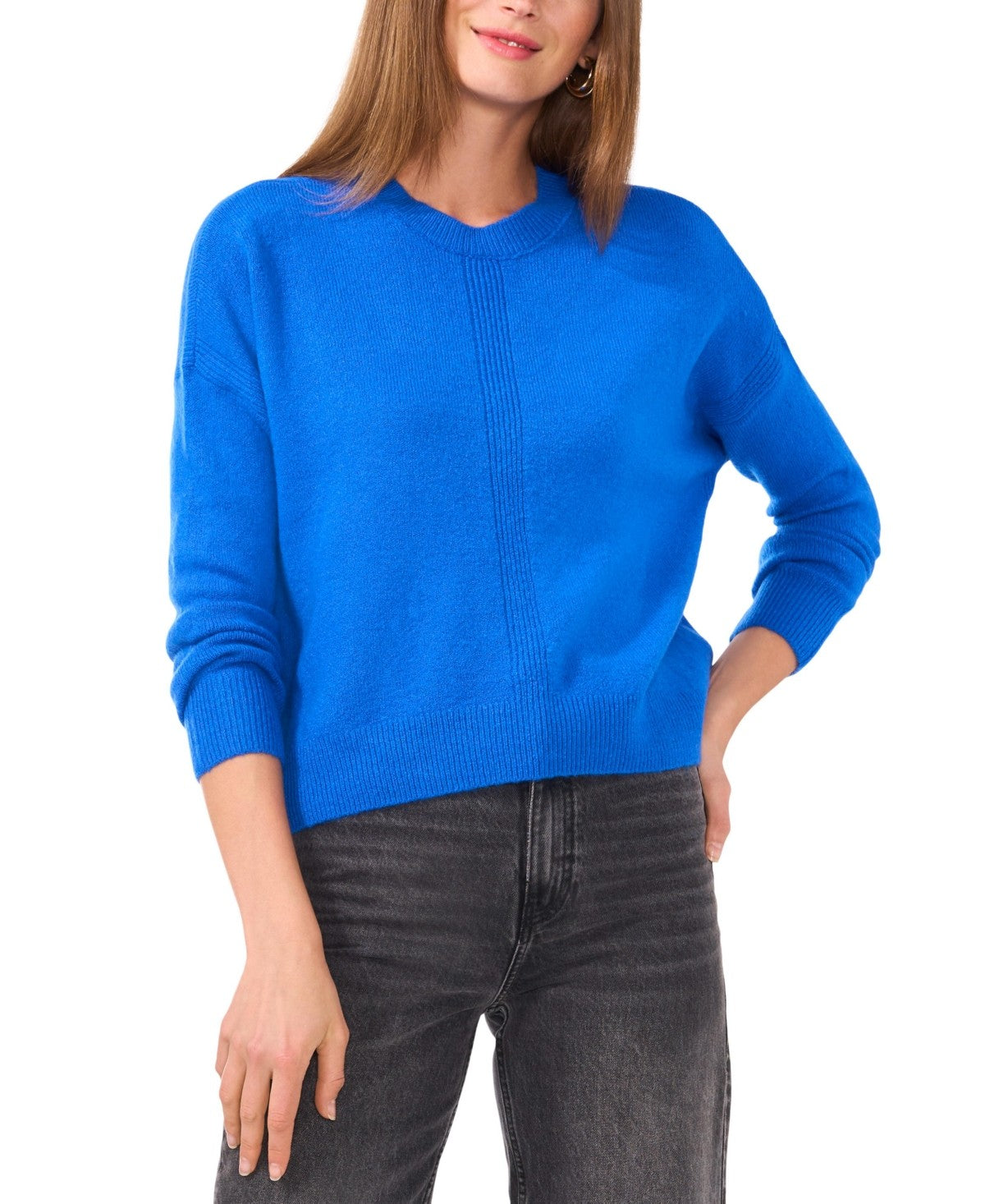 Vince Camuto Women's Ribbed Crewneck Long-Sleeve Sweater - Bright Blue