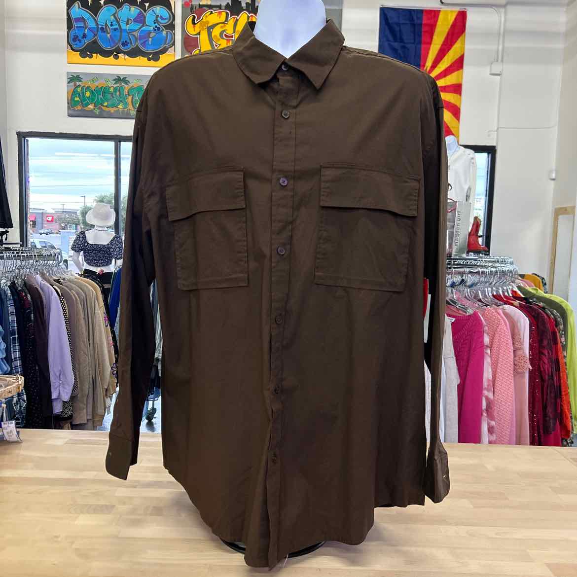 Mode of One Men's Long-Sleeve Button-Front Utility Shirt
