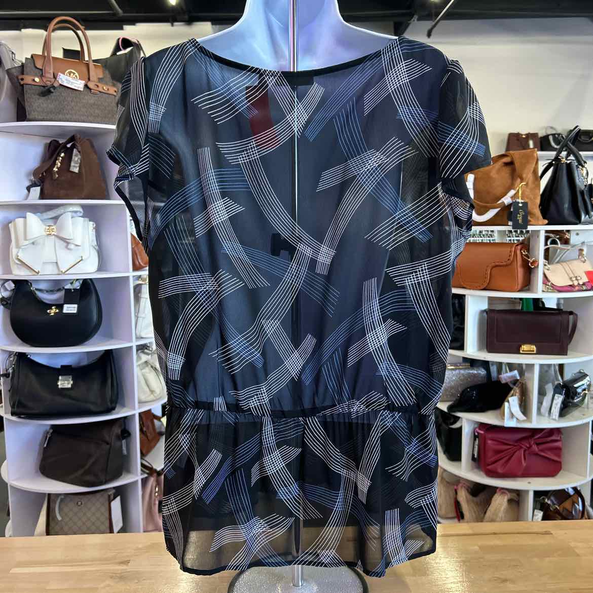 Halogen Size L Black Blue Sheer Preloved Blouse