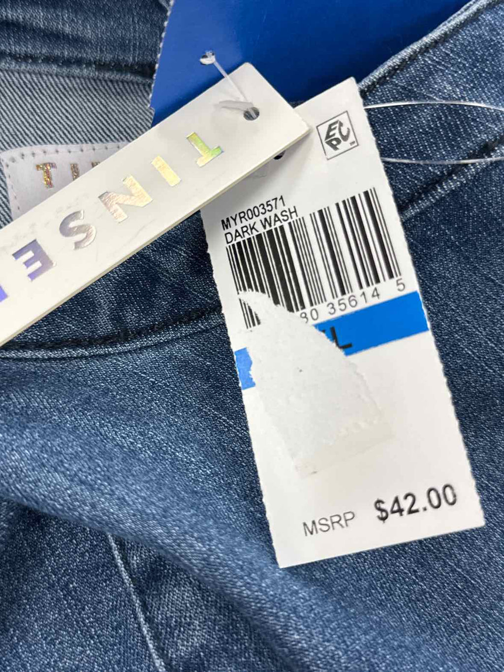 TINSELTOWN Size XL Juniors' Belted Denim Jumpsuit with Ruffle - Dark Wash
