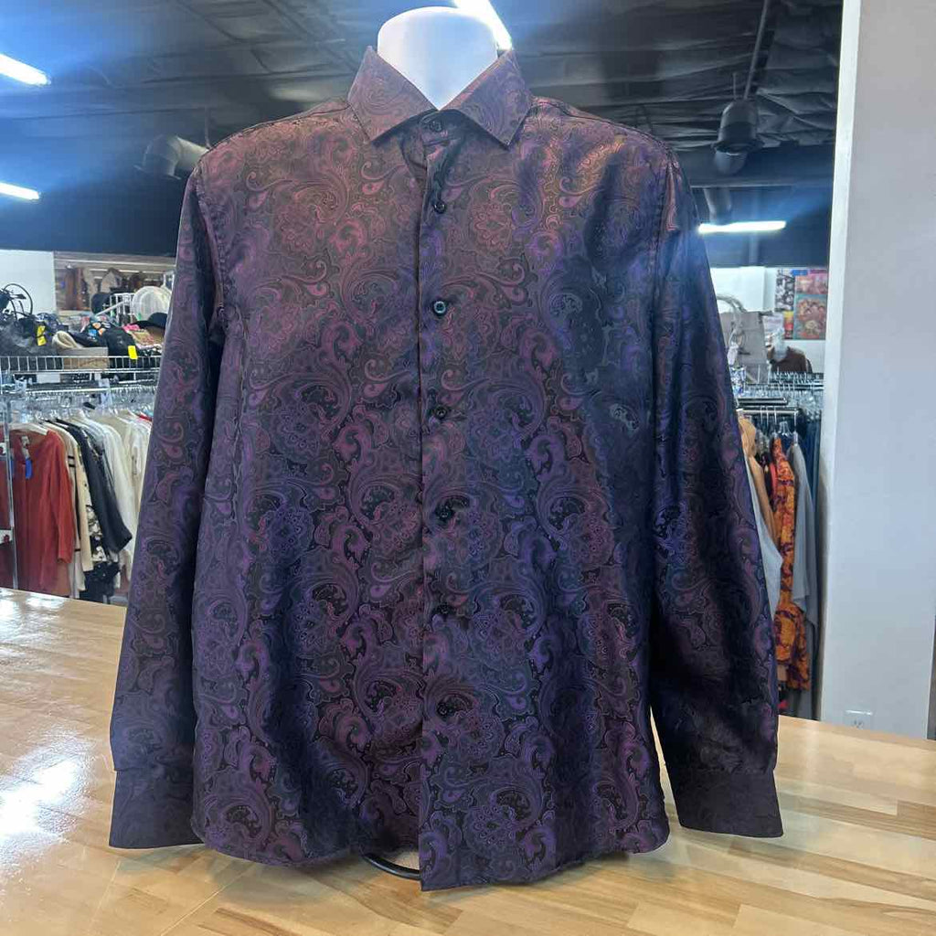 DiBanGu Size L Black Purple Preloved MENS Button Down Shirt