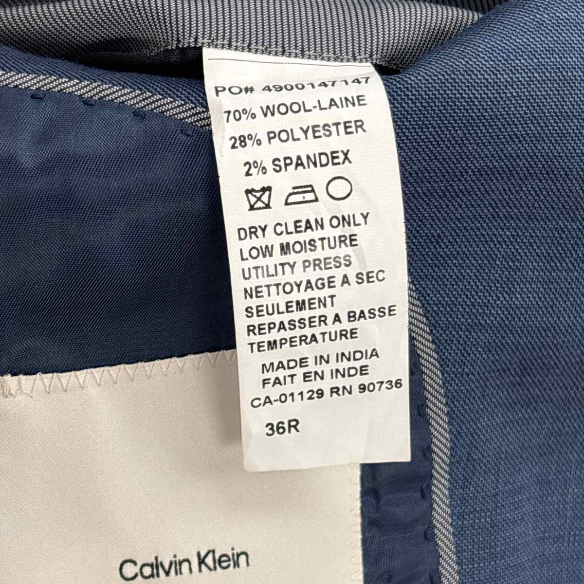 Calvin Klein Size 36R Slim Fit Suit Jacket - Blue - 36 R