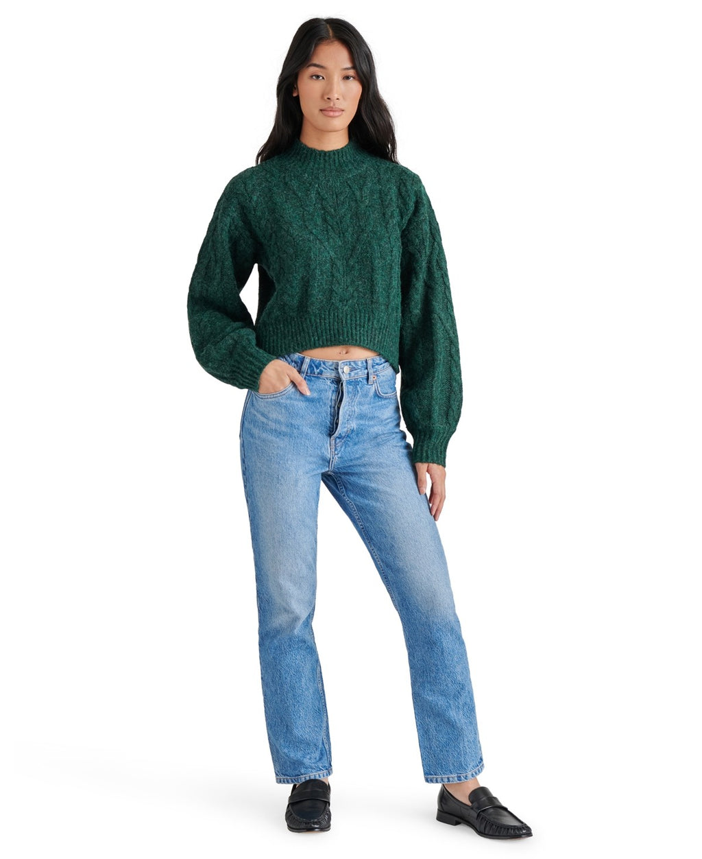 Steve Madden Women's Marcie Cable-Knit Mock-Neck Sweater - Winter Pine