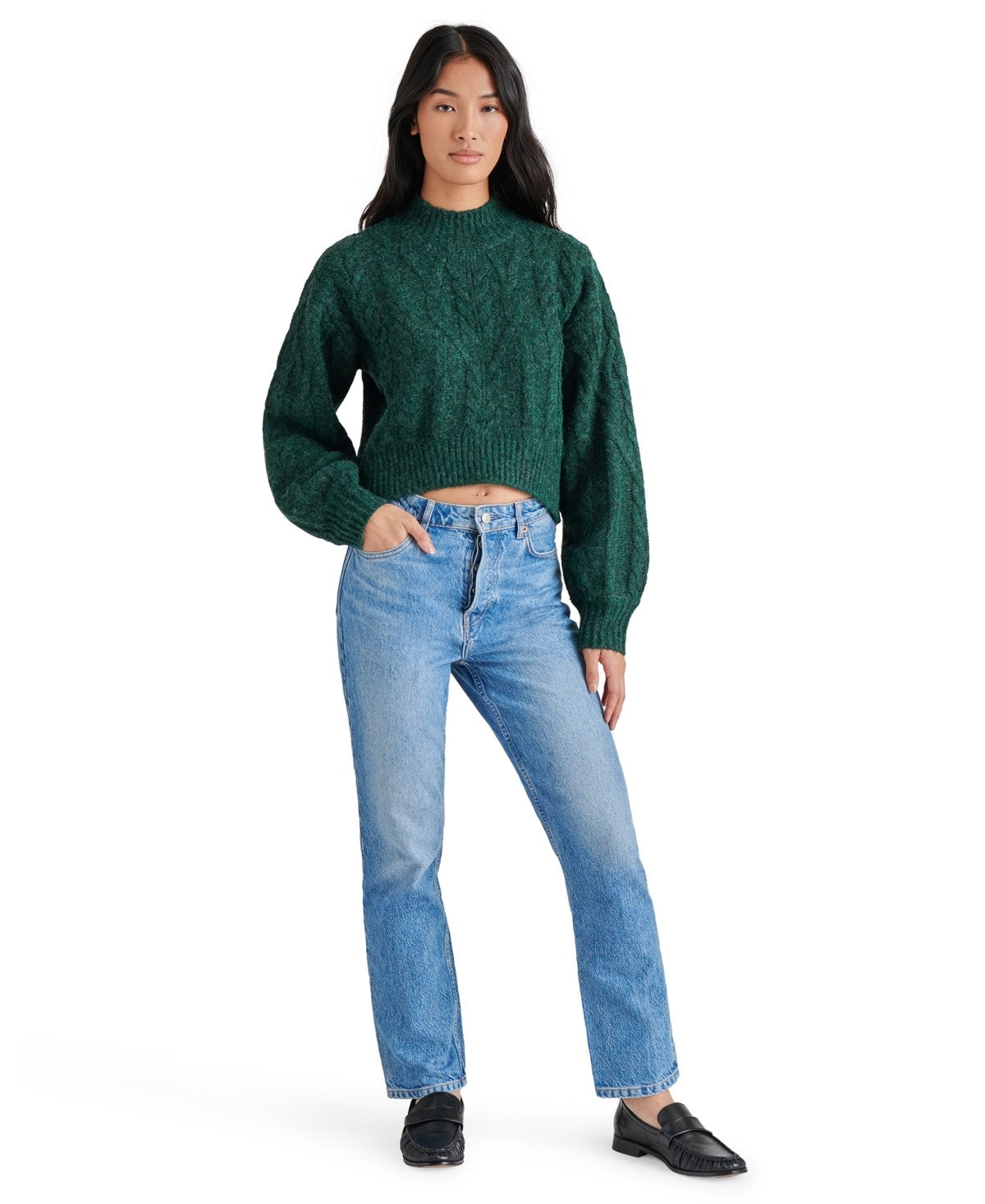 Steve Madden Women's Marcie Cable-Knit Mock-Neck Sweater - Winter Pine