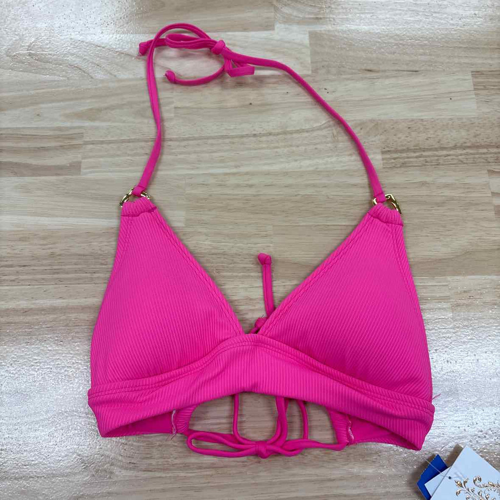 becca Size S Modern Edge Textured Rib Halter Bikini Top