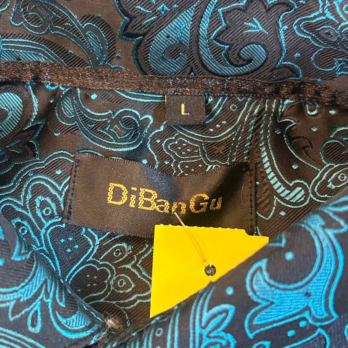 DiBanGu Size L Black & teal Preloved MENS Button Down Shirt