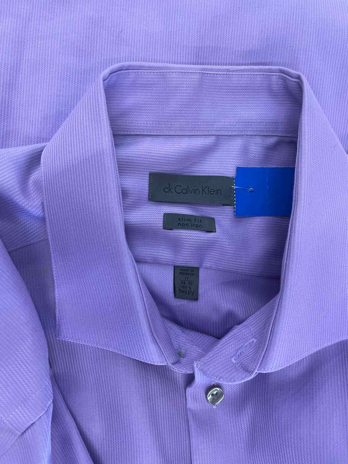 Calvin Klein Size 17 34/35 Purple MENS Button Down Shirt