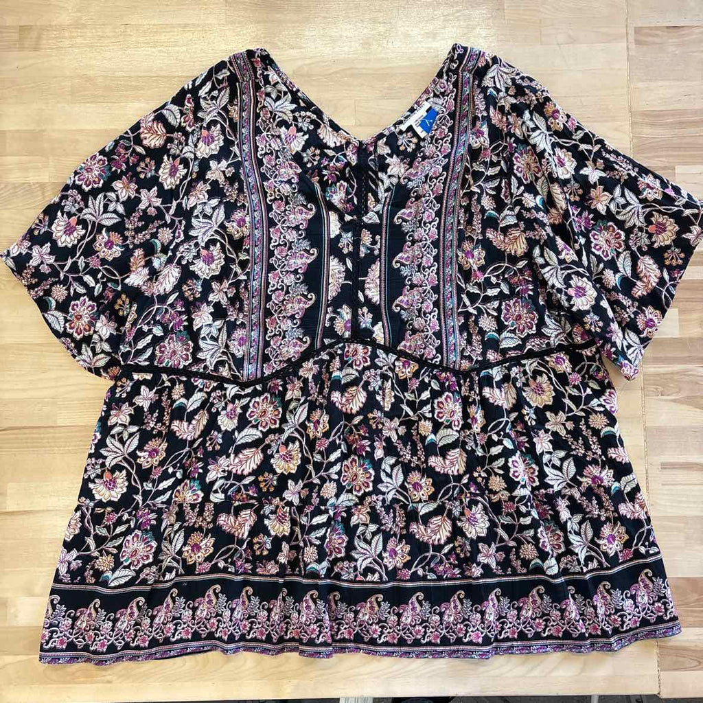 Romantic Gypsy Size 3X Black Purple Green Boho Blouse