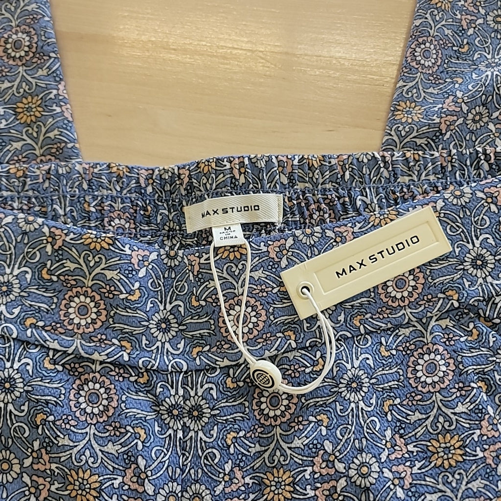 Max Studio Size M Blue Floral Print Wide Leg  Pants