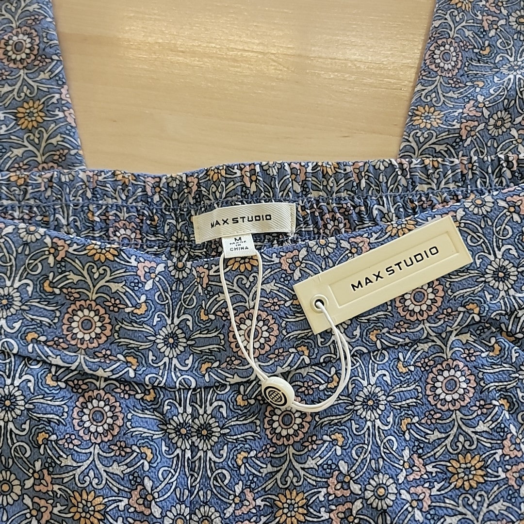 Max Studio Size M Blue Floral Print Wide Leg  Pants