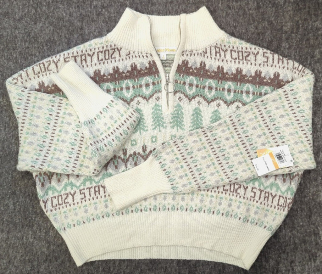 Sugar Moon Juniors' Fair Isle Sweater - White Stay Cozy