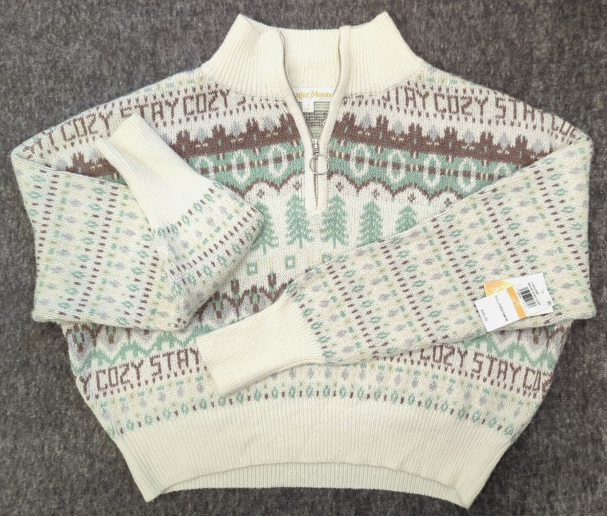 Sugar Moon Juniors' Fair Isle Sweater - White Stay Cozy