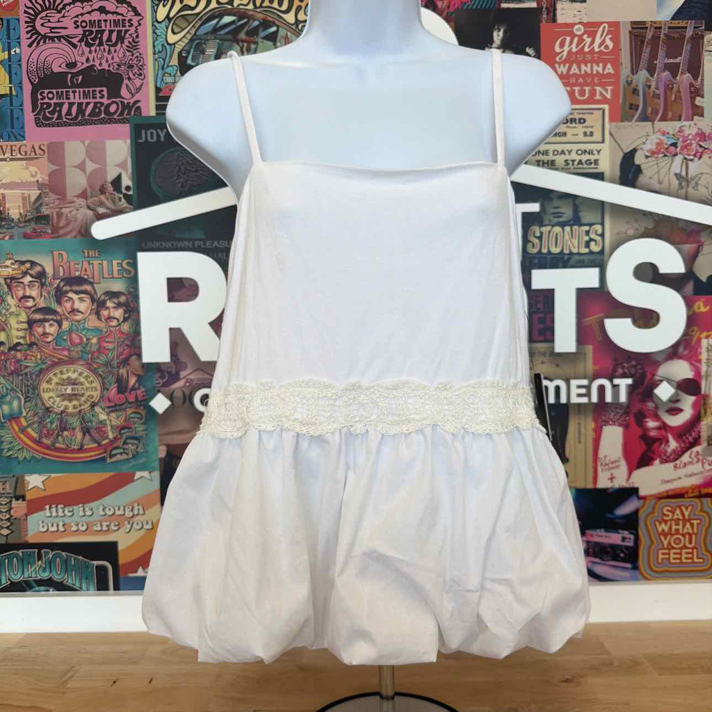 BCX Size L Solid Poplin Bubble-Peplum Square-Neck Top