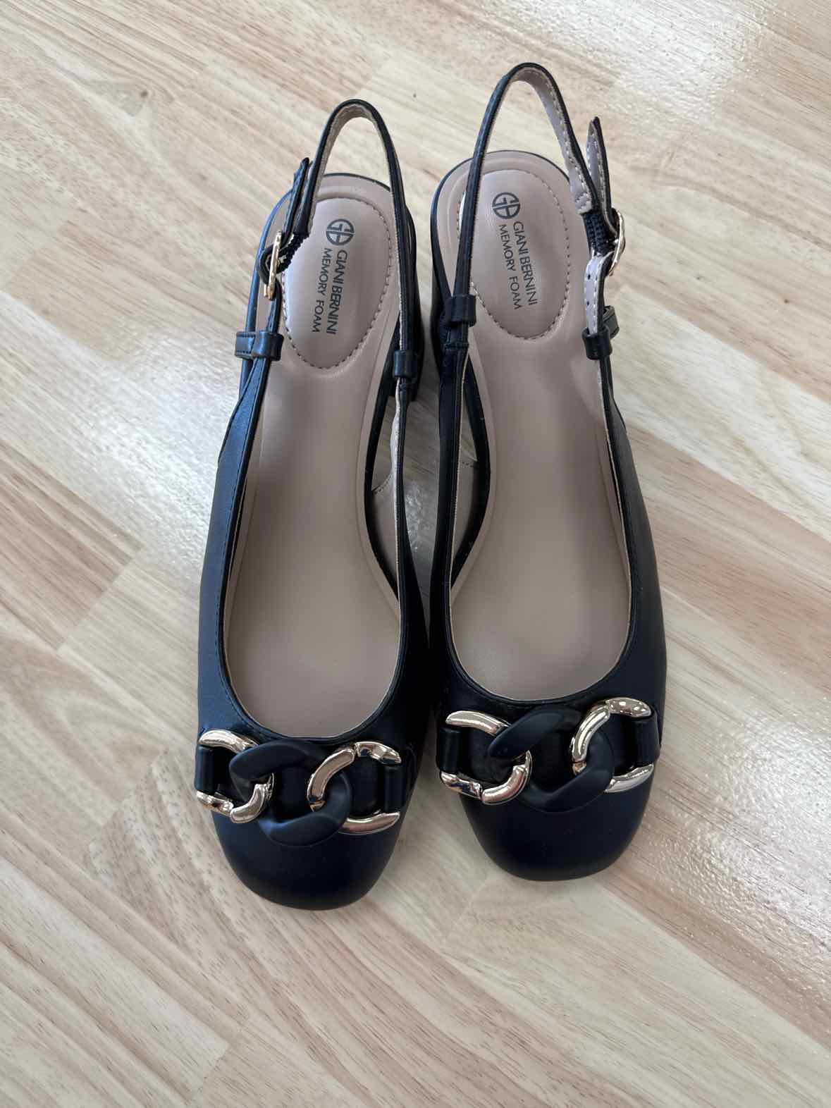 Giani Bernini Sz 8.5 Black Tatiaa Slip-on Slingback Memory Foam Block-Heel Pumps