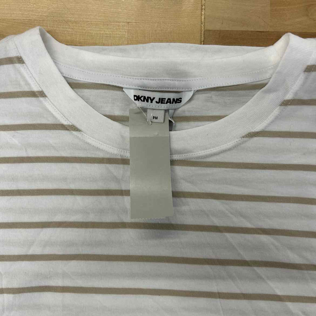Dkny Jeans Petite Striped Crewneck T-Shirt - White/Pebble