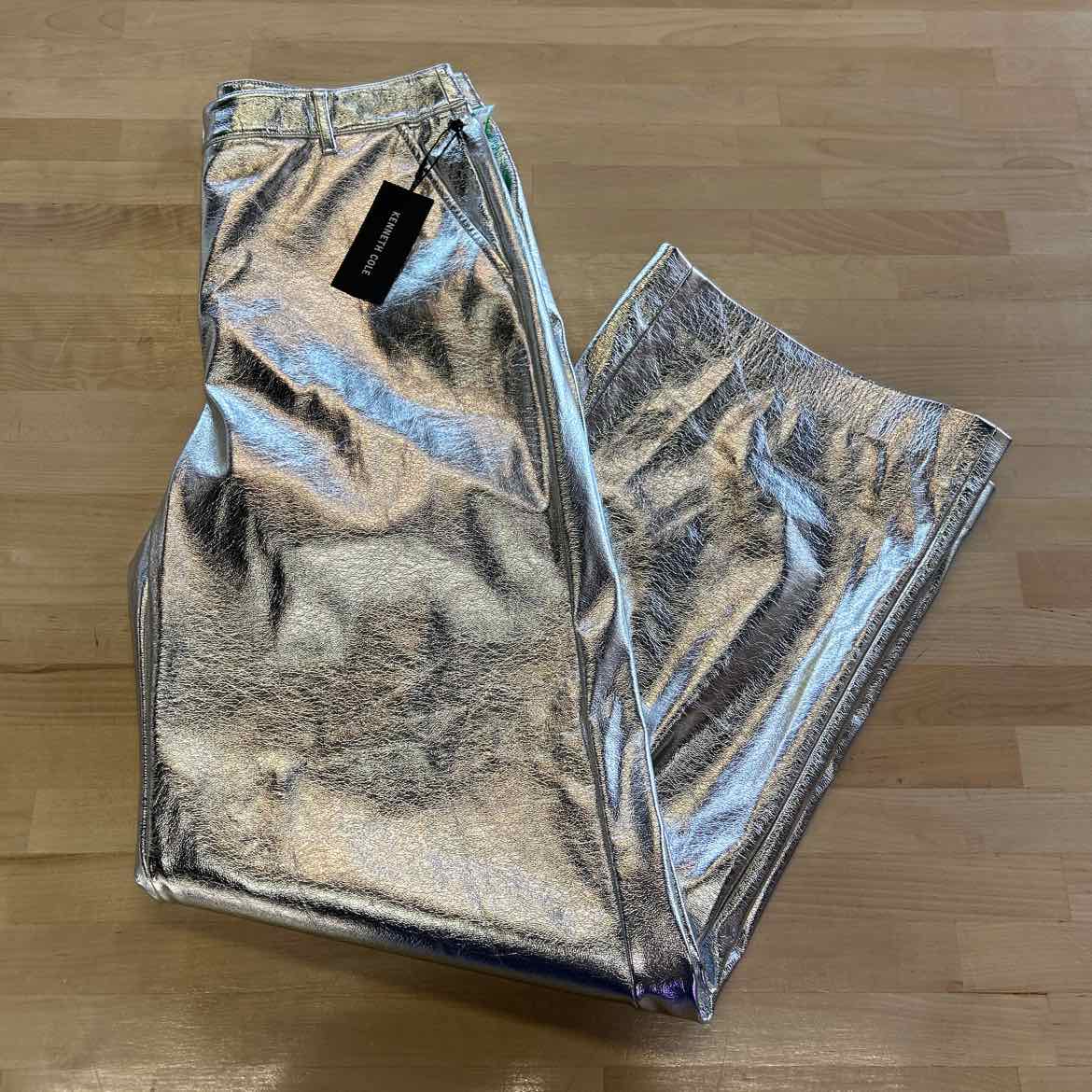 Kenneth Cole | Vegan Metallic Fly Front Mid Rise Wide Leg Pant