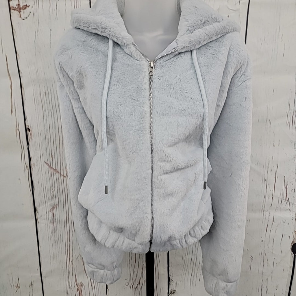 Planet Heart Size M Faux-Fur Cozy Zip-Front Jacket - Blue Opal NWT