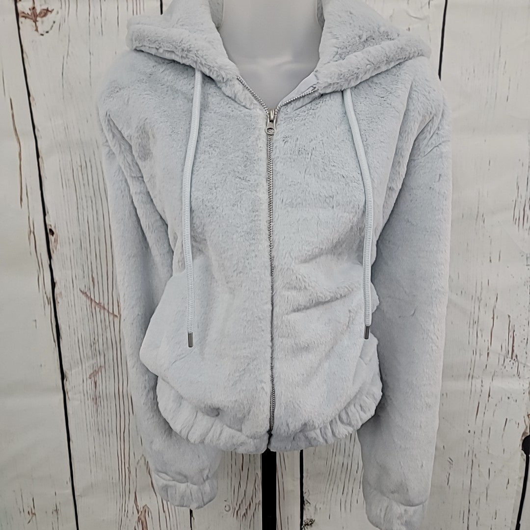 Planet Heart Size M Faux-Fur Cozy Zip-Front Jacket - Blue Opal NWT