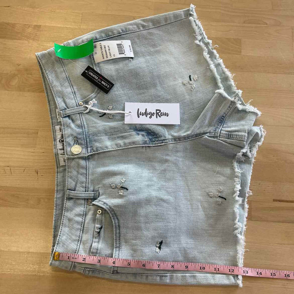 Indigo Rein Juniors' Embroidered Floral Frayed-Hem Denim Shorts - Light Blue