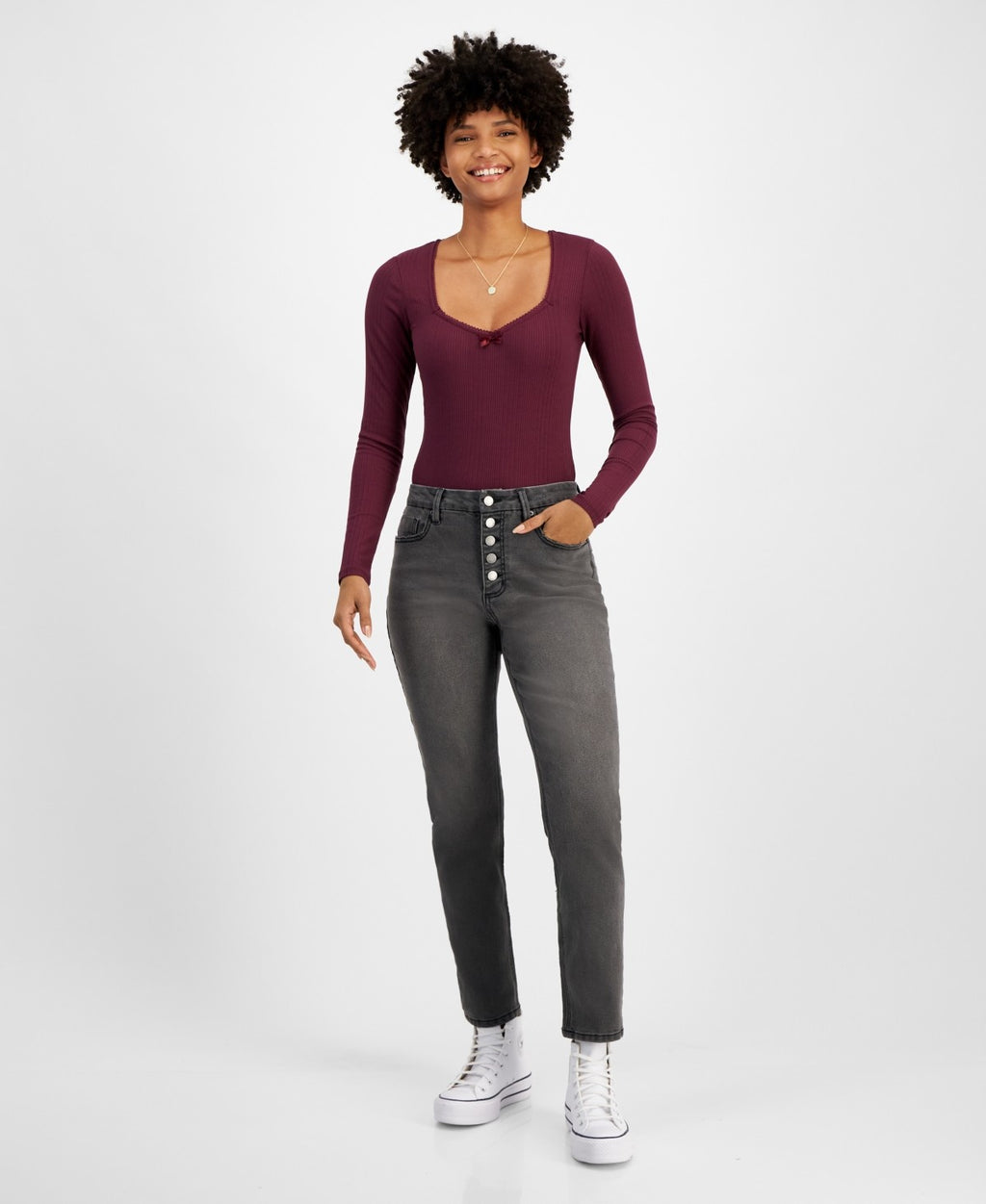 TINSELTOWN Size 0 High-Rise Straight-Leg Jeans - Light Grey