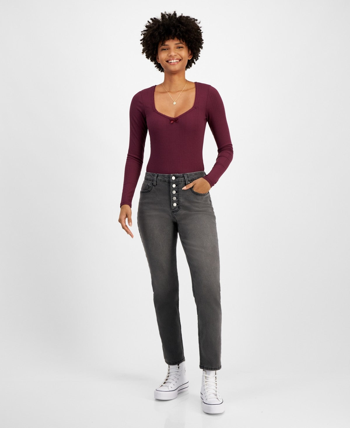TINSELTOWN Size 5 High-Rise Straight-Leg Jeans - Light Grey