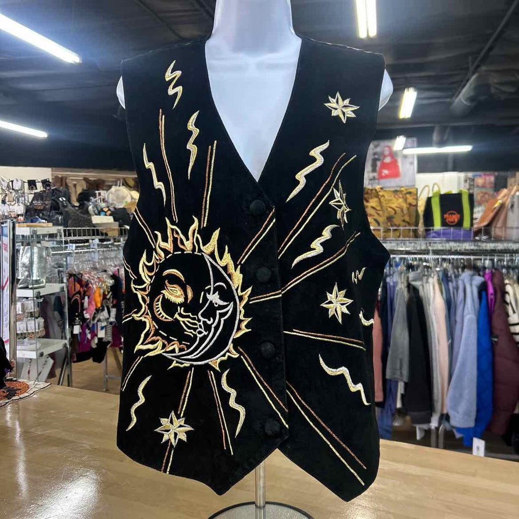 Erez Levy Black Gold Sun and Stars Suede Vintage Vest