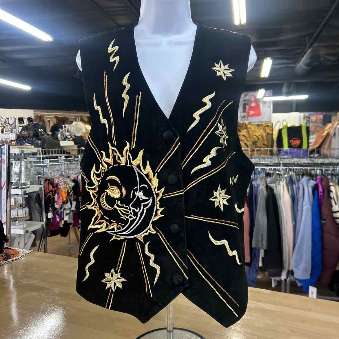 Erez Levy Black Gold Sun and Stars Suede Vintage Vest