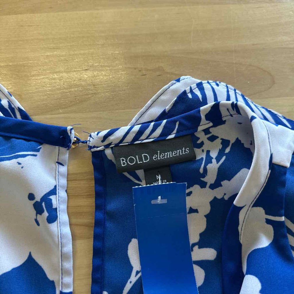 Bold Elements Size M Blue & Aqua Print Blouse