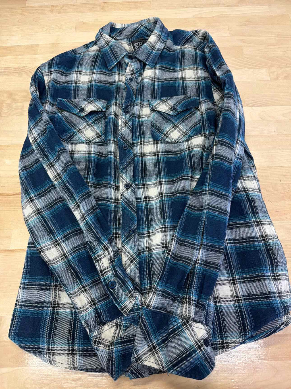 Micros Size M Blue MENS Long Sleeve Plaid Flannel Shirt