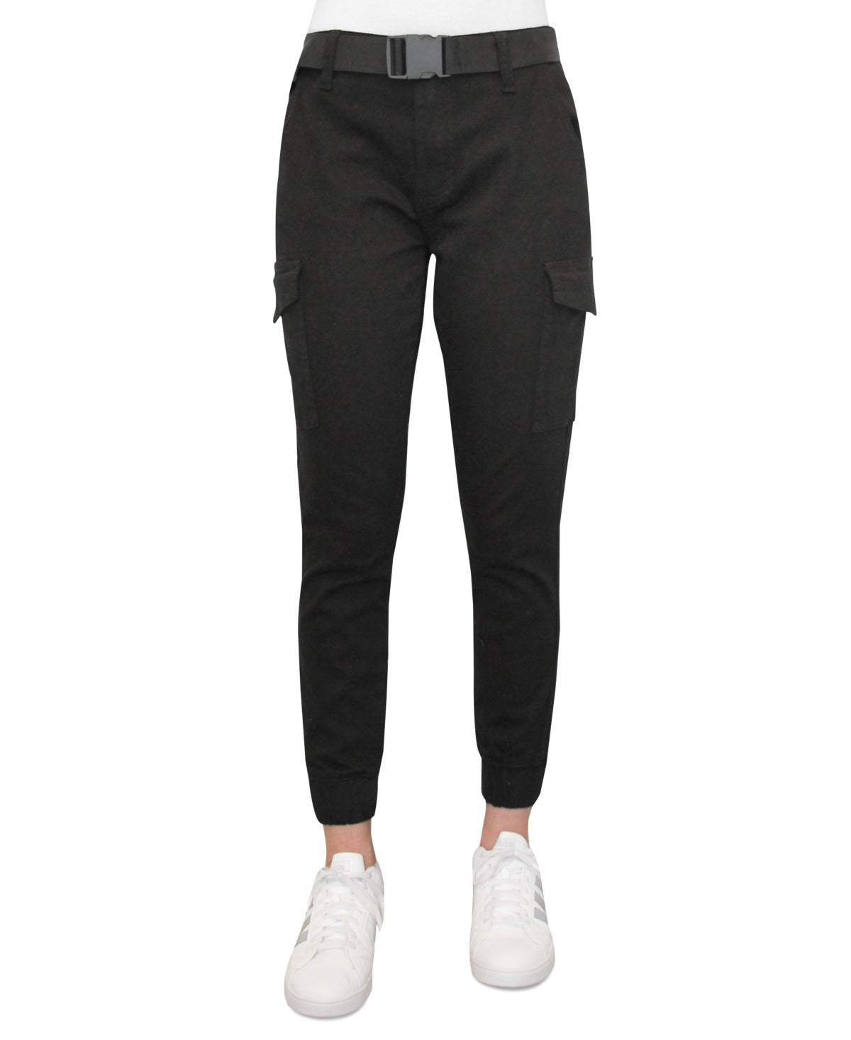 Crave Fame Juniors' High-Rise Belted Cargo Pants - Black
