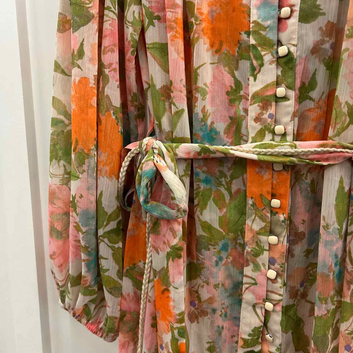 Taylor Women's Printed Button-Front Long-Sleeve Dress - Peach Cobbler - Size 12