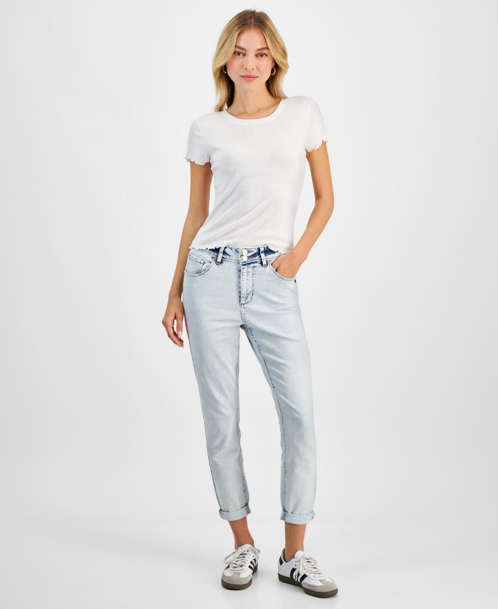Indigo Rein Juniors' Mid-Rise Light-Wash Cropped Jeans - Acid Wash