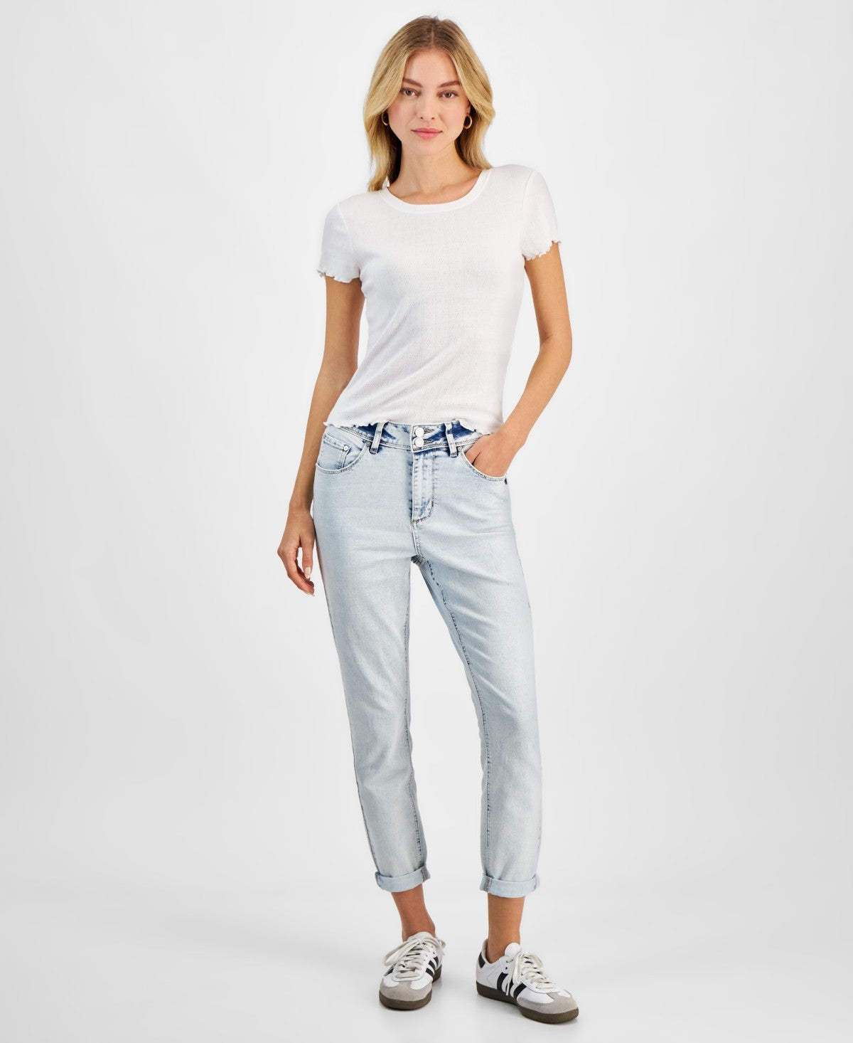 Indigo Rein Juniors' Mid-Rise Light-Wash Cropped Jeans - Acid Wash