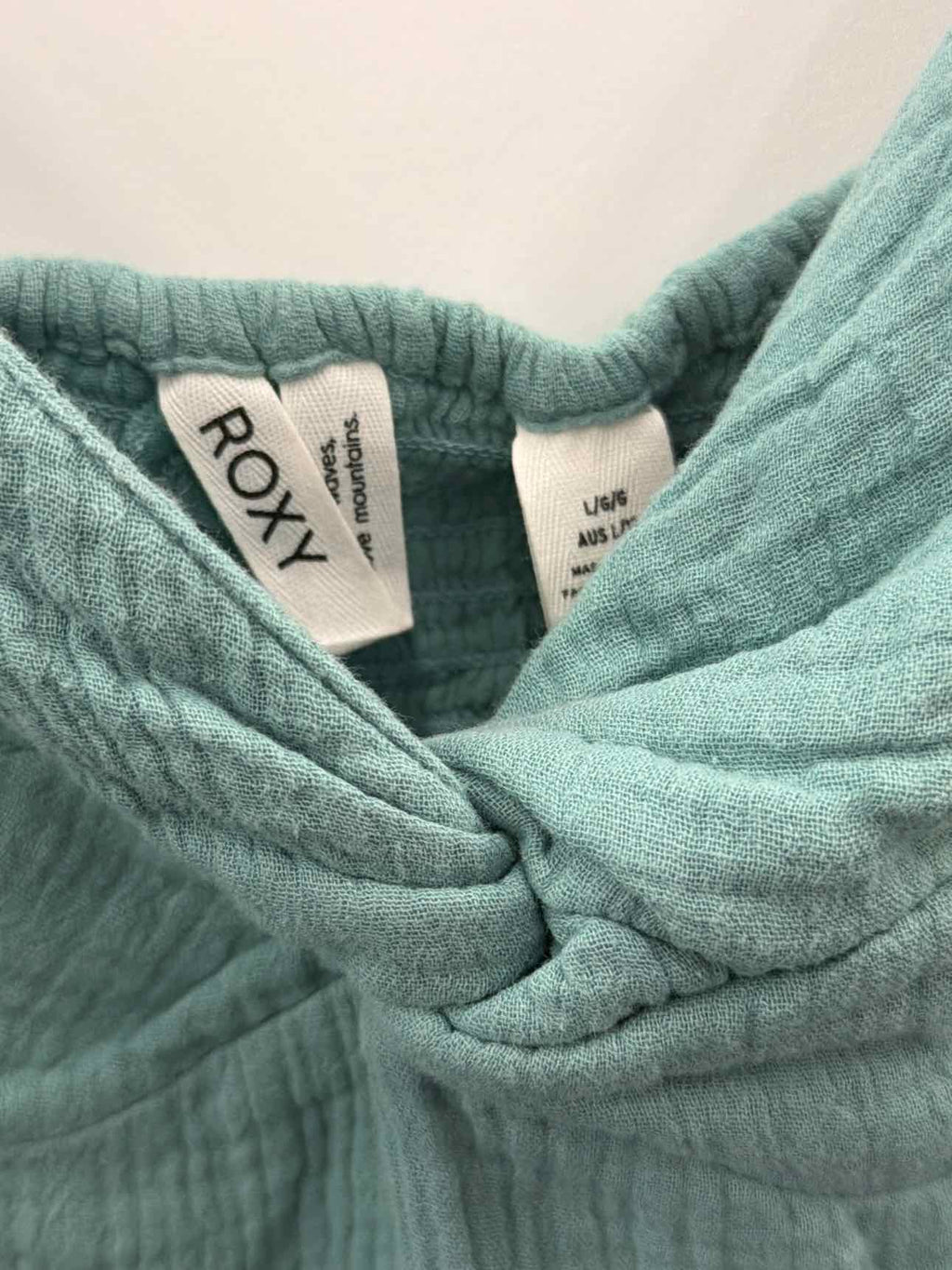 ROXY Mini Dress Sz L Mineral Blue V-Neck Peasant Sleeves New with Tags