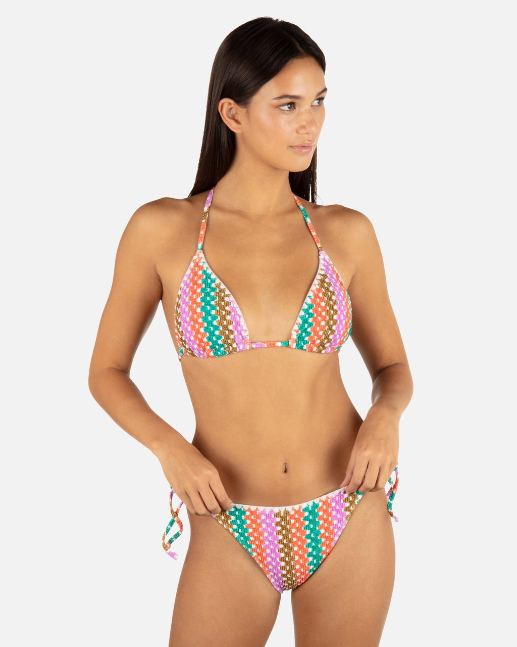 Hurley Size S Printed Stripe Crochet Scrunch Classic Tri Womens Bikini Top