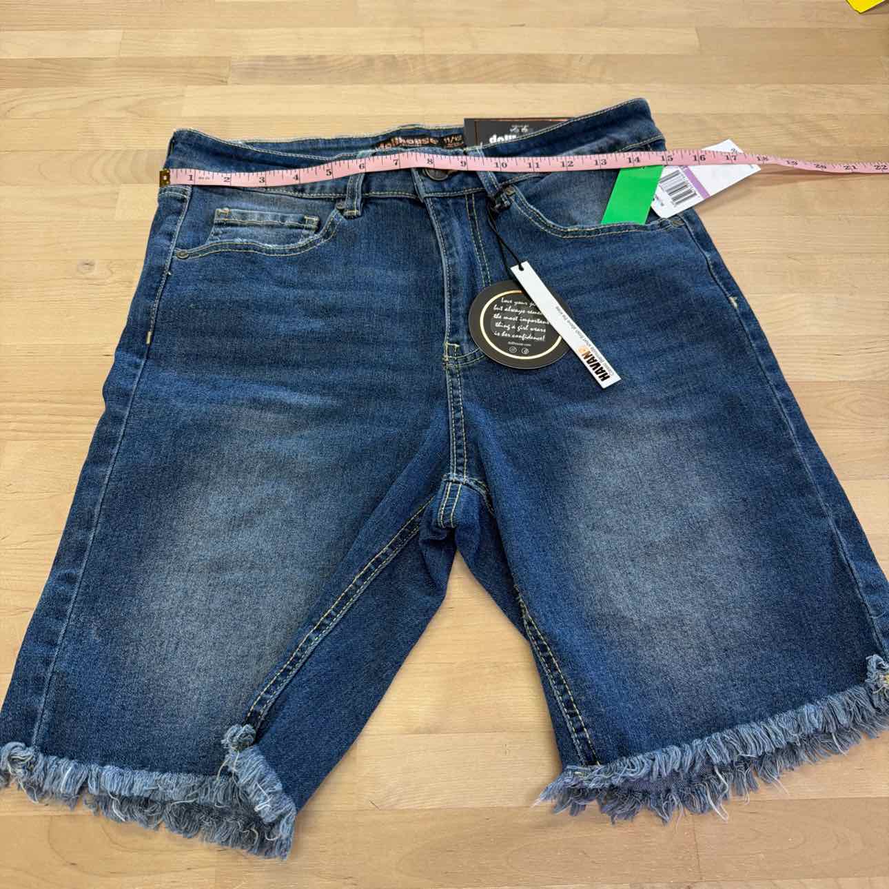 Dollhouse Juniors' Frayed High Rise Denim Bermuda Shorts - Canary Island