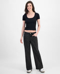 Juniors' Tonal Leopard-Print Wide-Leg Jeans - Black - 3