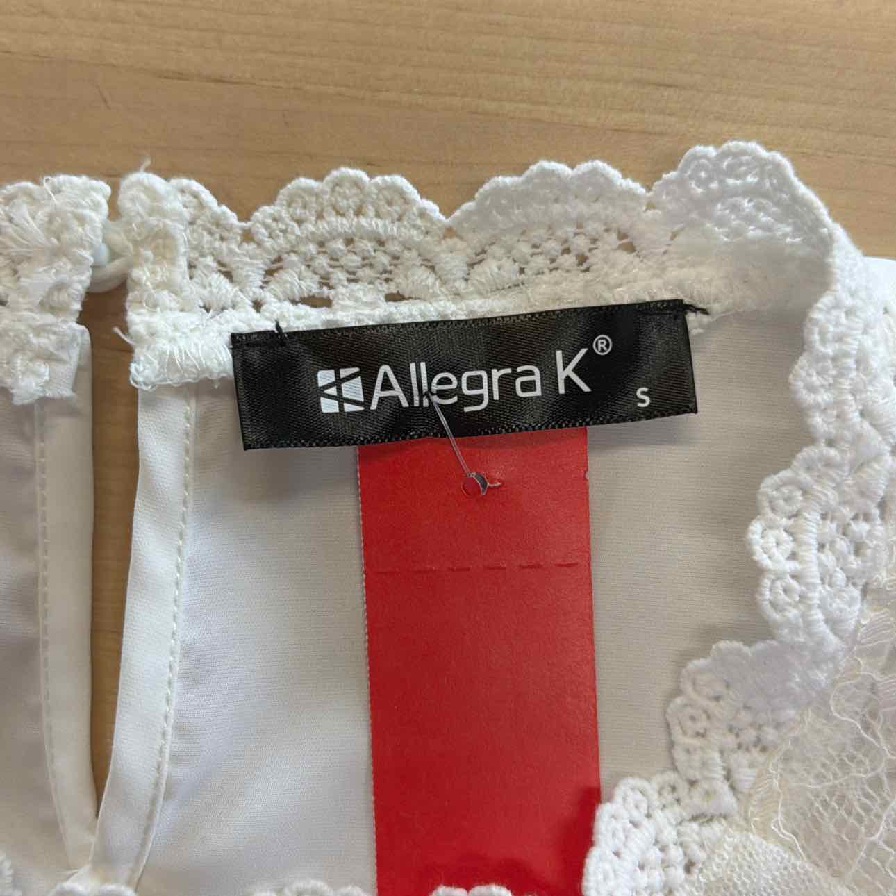 Allegra K Size S White Lace Sheer Preloved Blouse