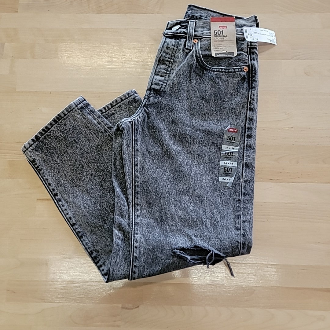 Levi's Size 24 Gray 501 Cropped Straight-Leg High Rise Jeans - Sophisticated